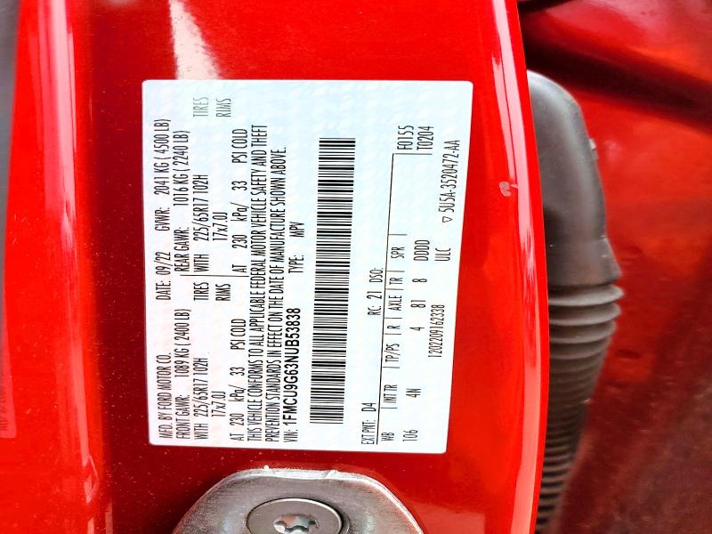 54677756 :رقم المزاد ، 1FMCU9G63NUB53838 vin ، 2022 Ford Escape مزاد بيع