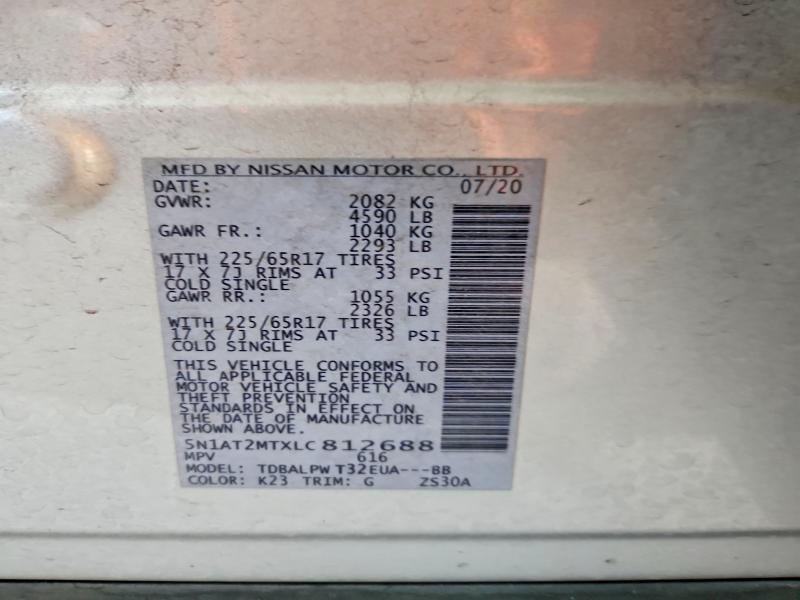 53669516 :رقم المزاد ، 5N1AT2MTXLC812688 vin ، 2020 Nissan Rogue مزاد بيع