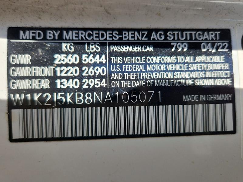 Продажа на аукционе авто 2022 Mercedes-benz Cls, vin: W1K2J5KB8NA105071, номер лота: 53596146
