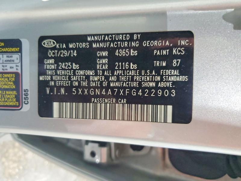 2015 Kia Optima მანქანა იყიდება აუქციონზე, vin: 5XXGN4A7XFG422903, აუქციონის ნომერი: 54625236