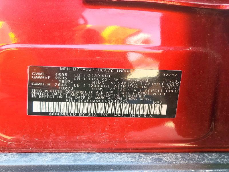 Aukcja sprzedaży 2017 Subaru Outback, vin: 4S4BSANC0H3346275, numer aukcji: 54689896