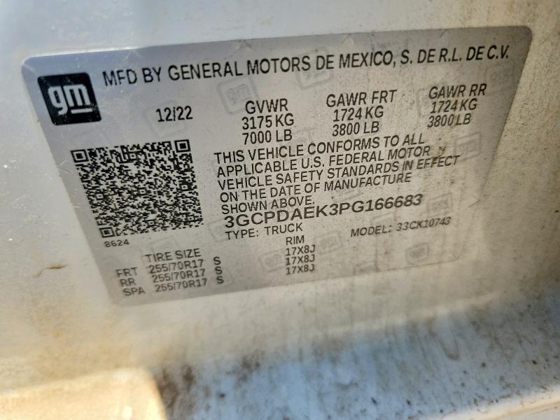 Продажа на аукционе авто 2023 Chevrolet Silverado, vin: 3GCPDAEK3PG166683, номер лота: 55555116