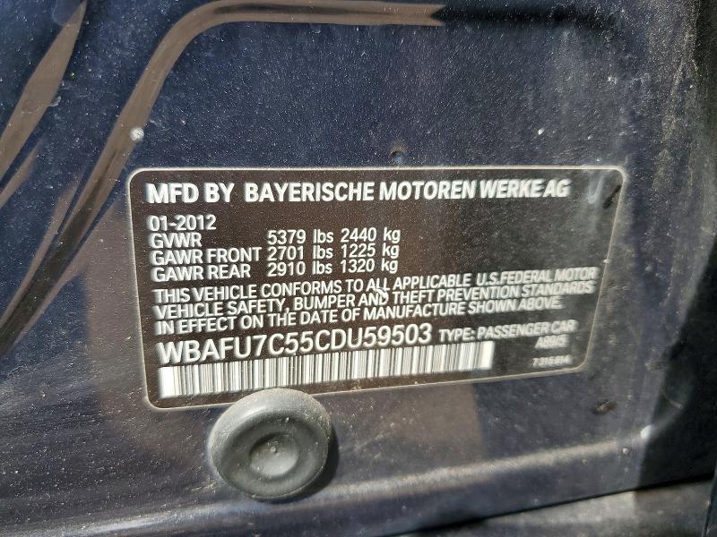 Продаж на аукціоні авто 2012 Bmw 535, vin: WBAFU7C55CDU59503, номер лоту: 53372496