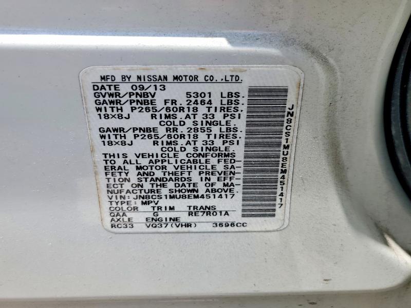 Aukcja sprzedaży 2014 Infiniti Qx70, vin: JN8CS1MU8EM451417, numer aukcji: 55313716