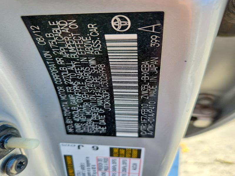 52778736 :رقم المزاد ، JTDKN3DP1C3026998 vin ، 2012 Toyota Prius Plug-in Hybrid مزاد بيع