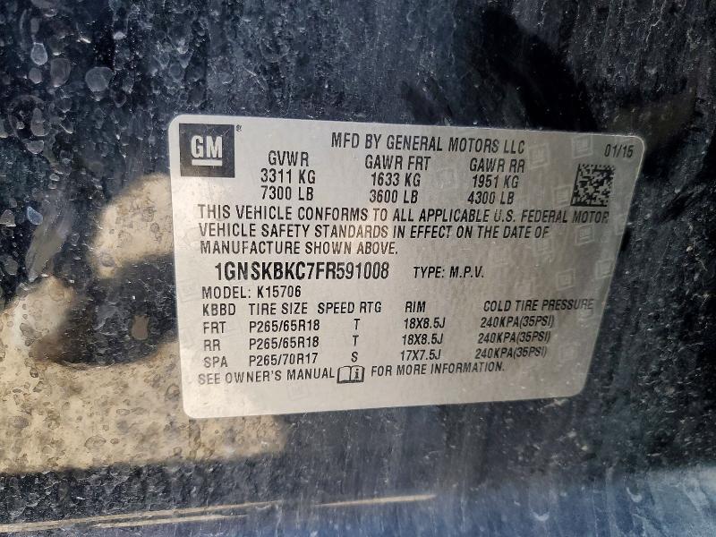 Aukcja sprzedaży 2015 Chevrolet Tahoe 4d Lt, vin: 1GNSKBKC7FR591008, numer aukcji: 55634626