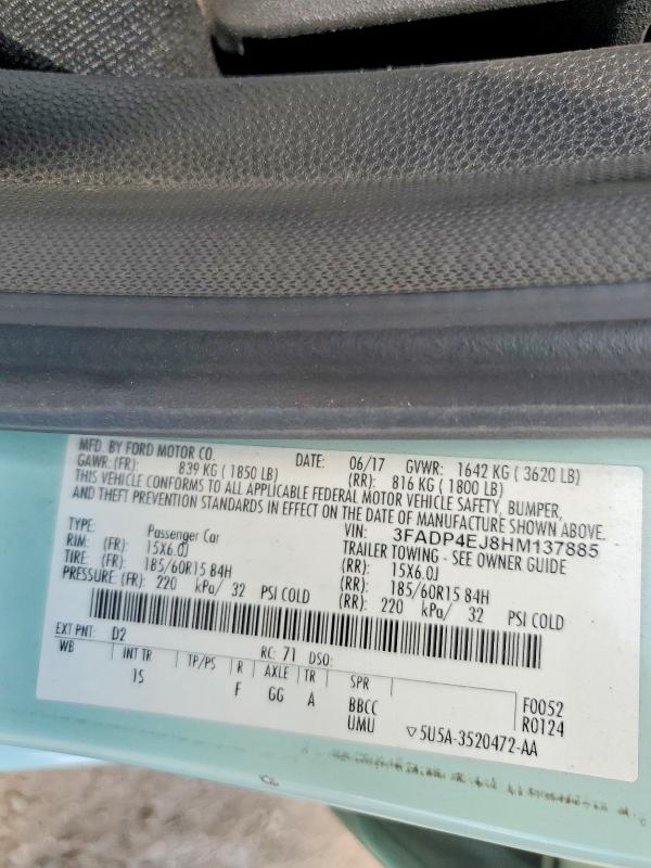 Продаж на аукціоні авто 2017 Ford Fiesta, vin: 3FADP4EJ8HM137885, номер лоту: 55729656