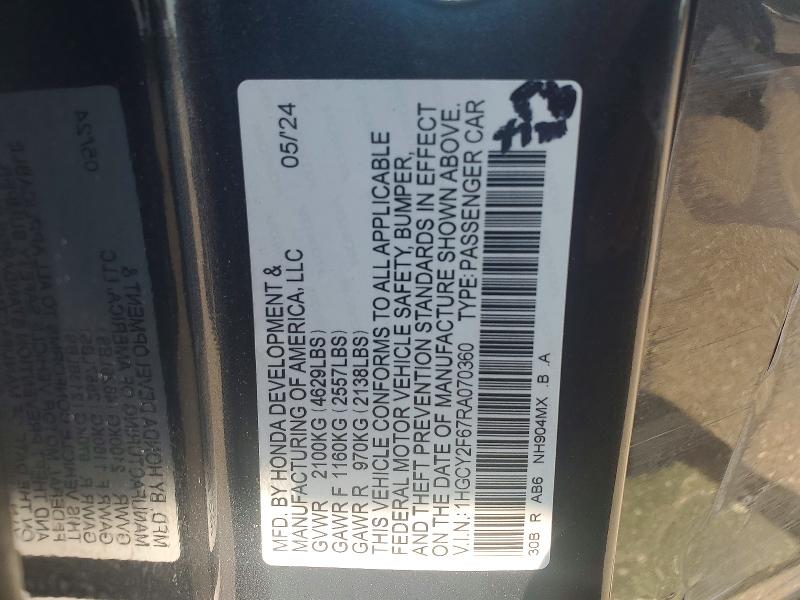 2024 Honda Accord მანქანა იყიდება აუქციონზე, vin: 1HGCY2F67RA070360, აუქციონის ნომერი: 54096246