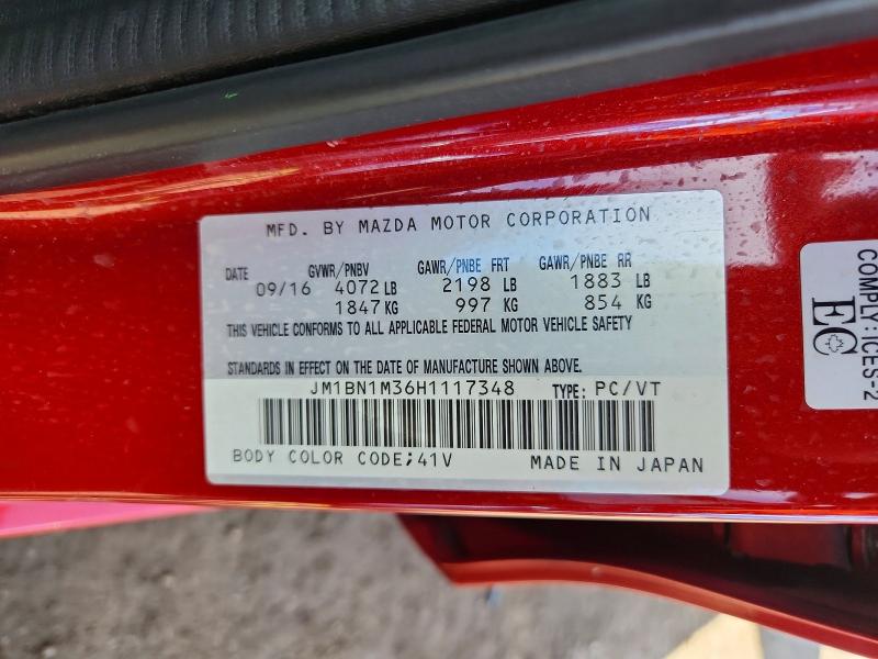 Aukcja sprzedaży 2017 Mazda 3, vin: JM1BN1M36H1117348, numer aukcji: 53593146