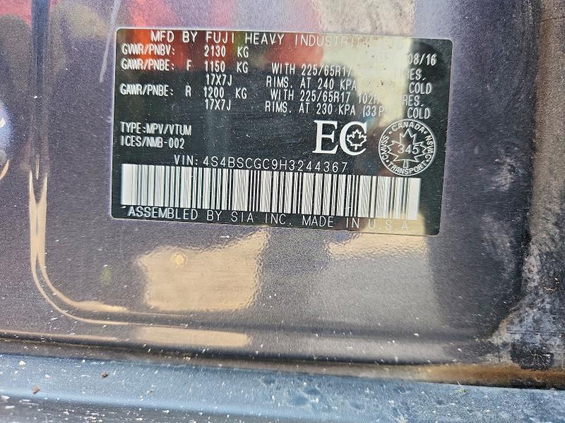 2017 Subaru Outback მანქანა იყიდება აუქციონზე, vin: 4S4BSCGC9H3244367, აუქციონის ნომერი: 54998986