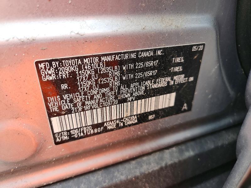 53341986 :رقم المزاد ، 2T3F1RFV6LC109739 vin ، 2020 Toyota Rav4 مزاد بيع