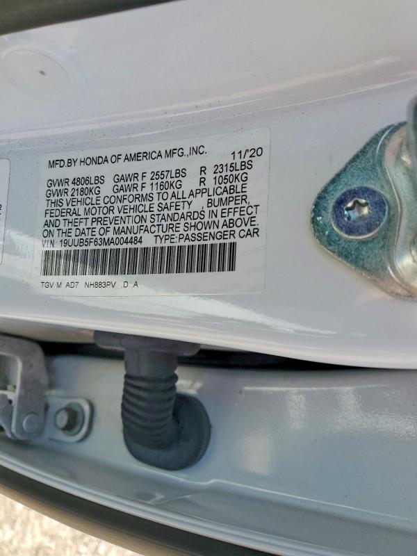 52313856 :رقم المزاد ، 19UUB5F63MA004484 vin ، 2021 Acura Tlx مزاد بيع