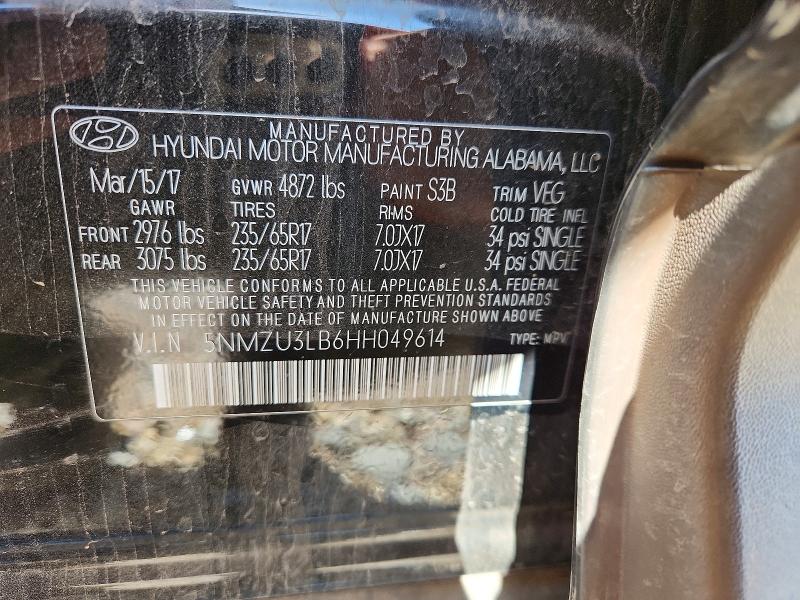 52966306 :رقم المزاد ، 5NMZU3LB6HH049614 vin ، 2017 Hyundai Santa Fe Sport مزاد بيع