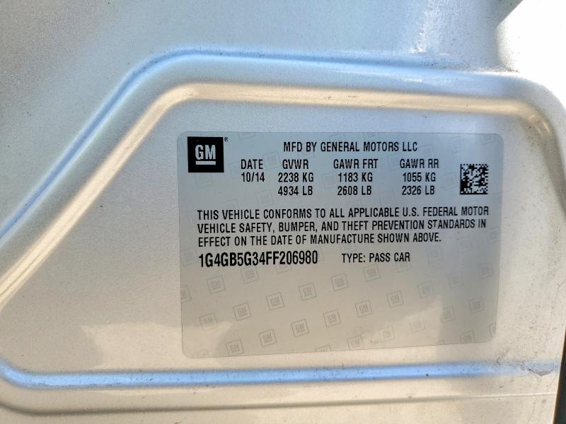 2015 Buick Lacrosse მანქანა იყიდება აუქციონზე, vin: 1G4GB5G34FF206980, აუქციონის ნომერი: 53830176