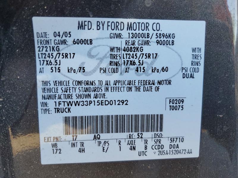 52028756 :رقم المزاد ، 1FTWW33P15ED01292 vin ، 2005 Ford F350 مزاد بيع