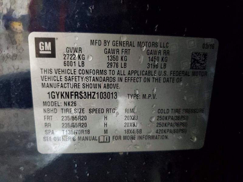 2017 Cadillac Xt5 მანქანა იყიდება აუქციონზე, vin: 1GYKNFRS3HZ103013, აუქციონის ნომერი: 52556056