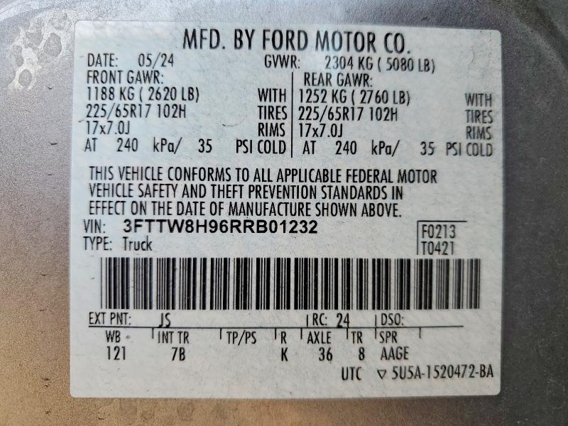 Продаж на аукціоні авто 2024 Ford Maverick, vin: 3FTTW8H96RRB01232, номер лоту: 53723776