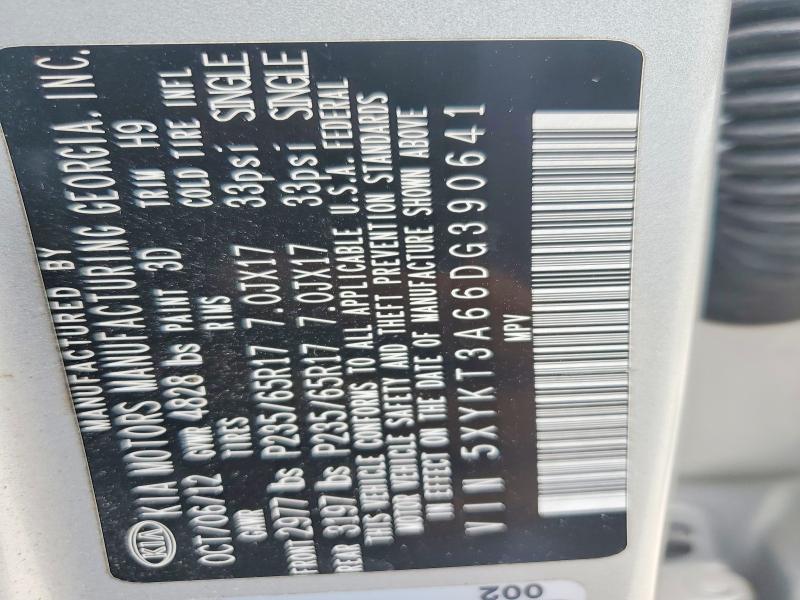 Продаж на аукціоні авто 2013 Kia Sorento, vin: 5XYKT3A66DG390641, номер лоту: 52925686