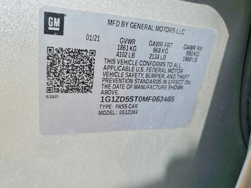 Aukcja sprzedaży 2021 Chevrolet Malibu, vin: 1G1ZD5ST0MF063465, numer aukcji: 53010646
