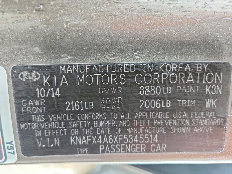 54012256 :رقم المزاد ، KNAFX4A6XF5345514 vin ، 2015 Kia Forte مزاد بيع