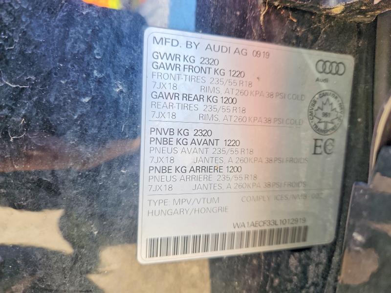 Продаж на аукціоні авто 2020 Audi Q3, vin: WA1AECF33L1012919, номер лоту: 54820186