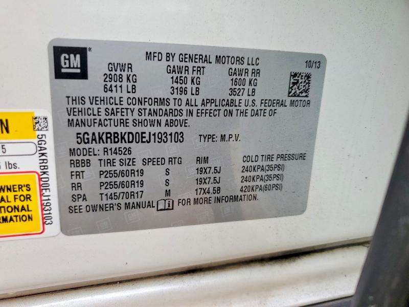 Продажа на аукционе авто 2014 Buick Enclave, vin: 5GAKRBKD0EJ193103, номер лота: 55228116