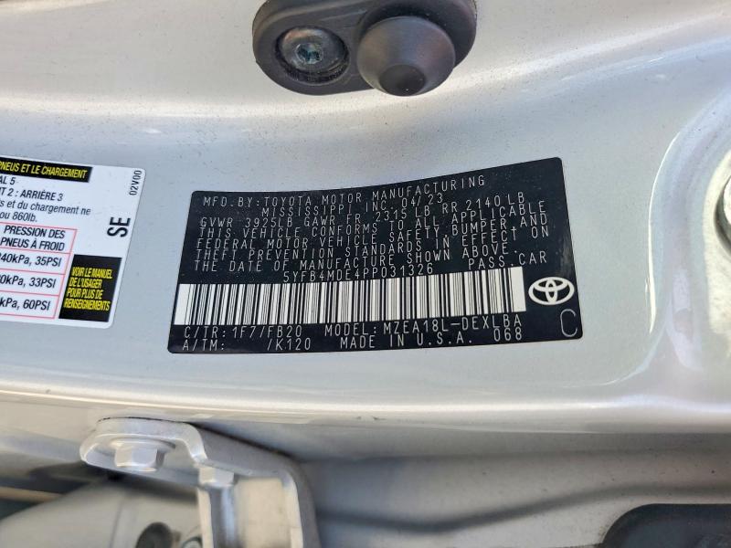 53054706 :رقم المزاد ، 5YFB4MDE4PP031326 vin ، 2023 Toyota Corolla مزاد بيع