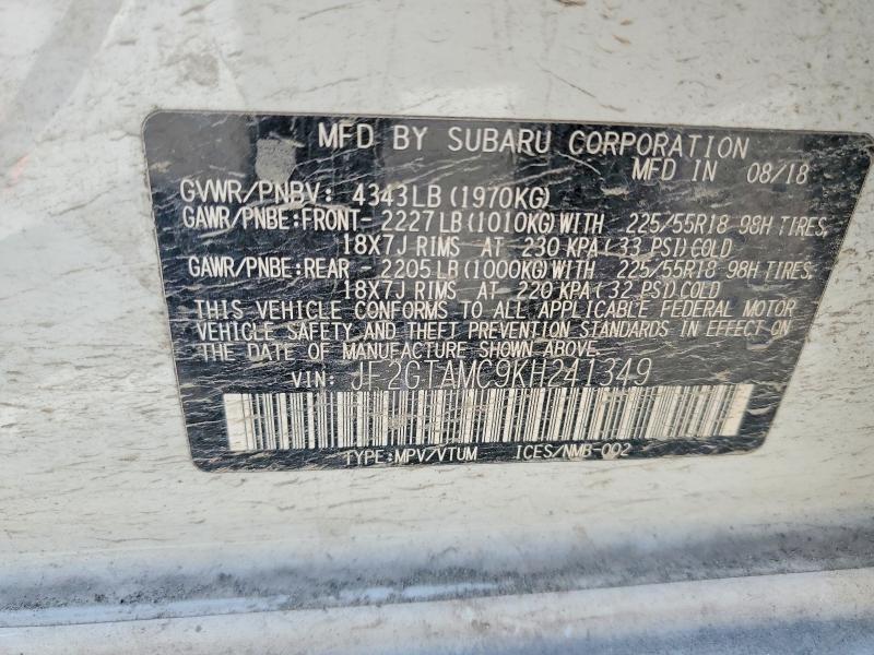 2019 Subaru Crosstrek მანქანა იყიდება აუქციონზე, vin: JF2GTAMC9KH241349, აუქციონის ნომერი: 54864466
