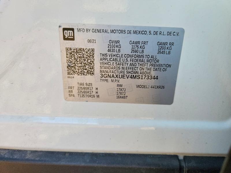 52693416 :رقم المزاد ، 3GNAXUEV4MS173344 vin ، 2021 Chevrolet Equinox مزاد بيع