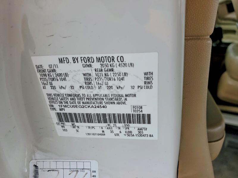 Продажа на аукционе авто 2012 Ford Escape, vin: 1FMCU0EG2CKA24540, номер лота: 55444526