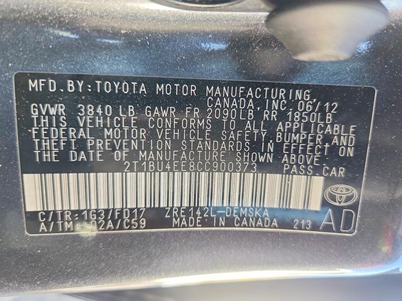 Продаж на аукціоні авто 2012 Toyota Corolla, vin: 2T1BU4EE8CC900373, номер лоту: 53916426