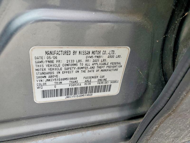 Aukcja sprzedaży 2006 Infiniti G35, vin: JNKCV51E46M519848, numer aukcji: 53966076