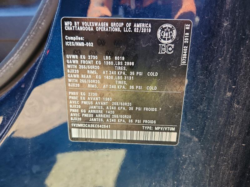 Продажа на аукционе авто 2019 Volkswagen Atlas, vin: 1V2MR2CA3KC542541, номер лота: 54682946
