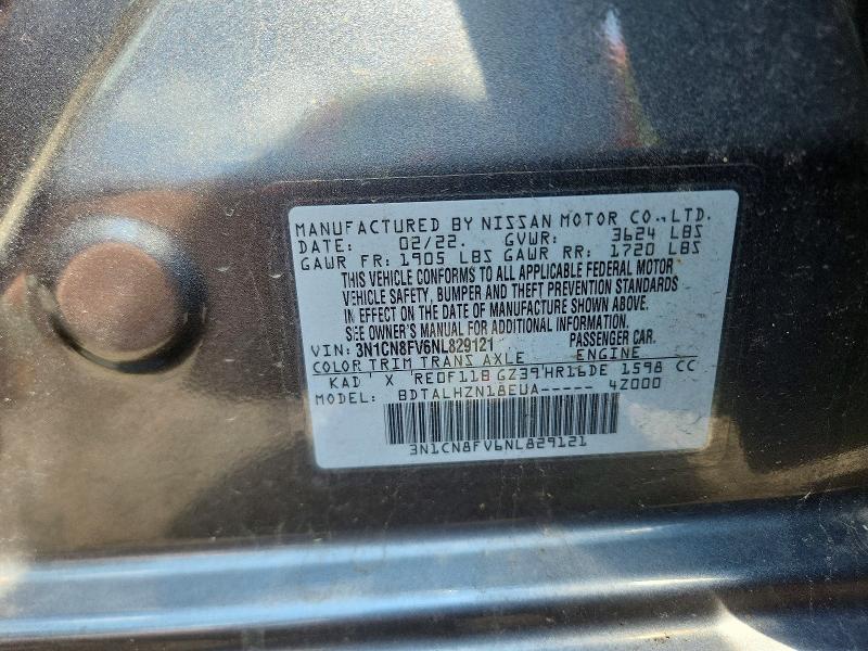 Auction sale of the 2022 Nissan Versa, vin: 3N1CN8FV6NL829121, lot number: 54852896