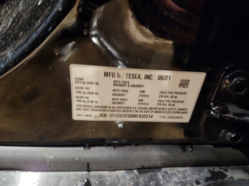 2021 Tesla Model S მანქანა იყიდება აუქციონზე, vin: 5YJSA1E58MF432214, აუქციონის ნომერი: 54756366