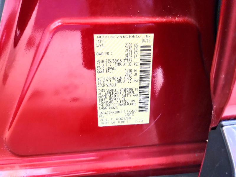 Aukcja sprzedaży 2017 Nissan Murano, vin: 5N1AZ2MH2HN115697, numer aukcji: 55368676