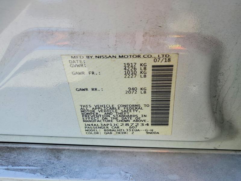 Продаж на аукціоні авто 2018 Nissan Altima, vin: 1N4AL3AP1JC287234, номер лоту: 53011876