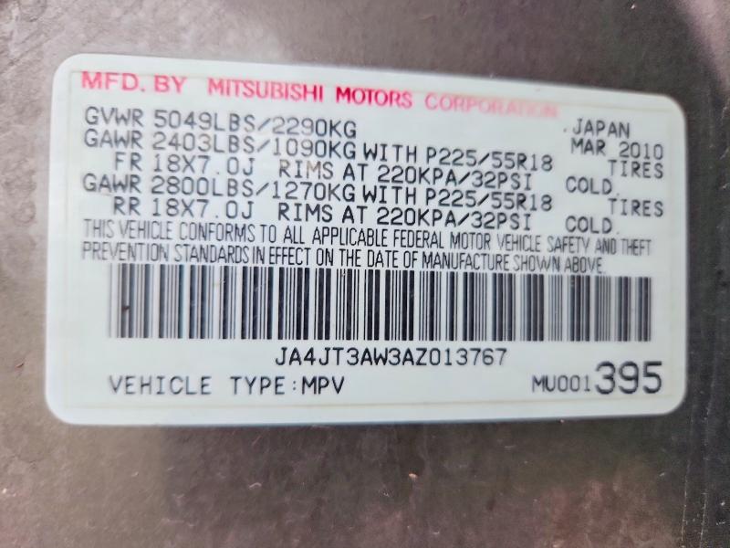 53668566 :رقم المزاد ، JA4JT3AW3AZ013767 vin ، 2010 Mitsubishi Outlander مزاد بيع