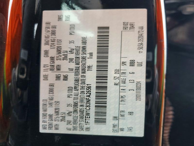 55186956 :رقم المزاد ، 1FTEW1C83NFA26561 vin ، 2022 Ford F150 مزاد بيع