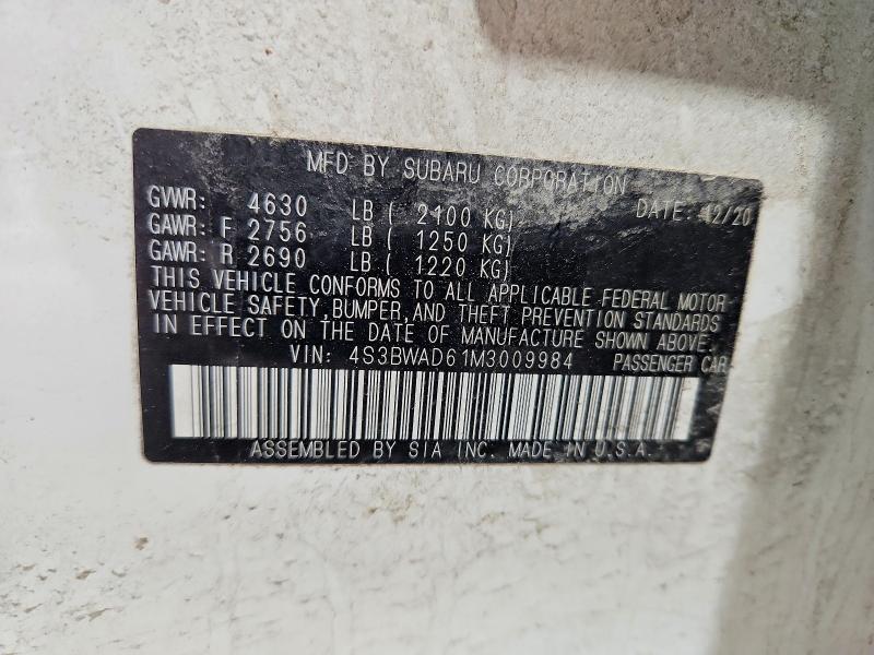 53896936 :رقم المزاد ، 4S3BWAD61M3009984 vin ، 2021 Subaru Legacy مزاد بيع