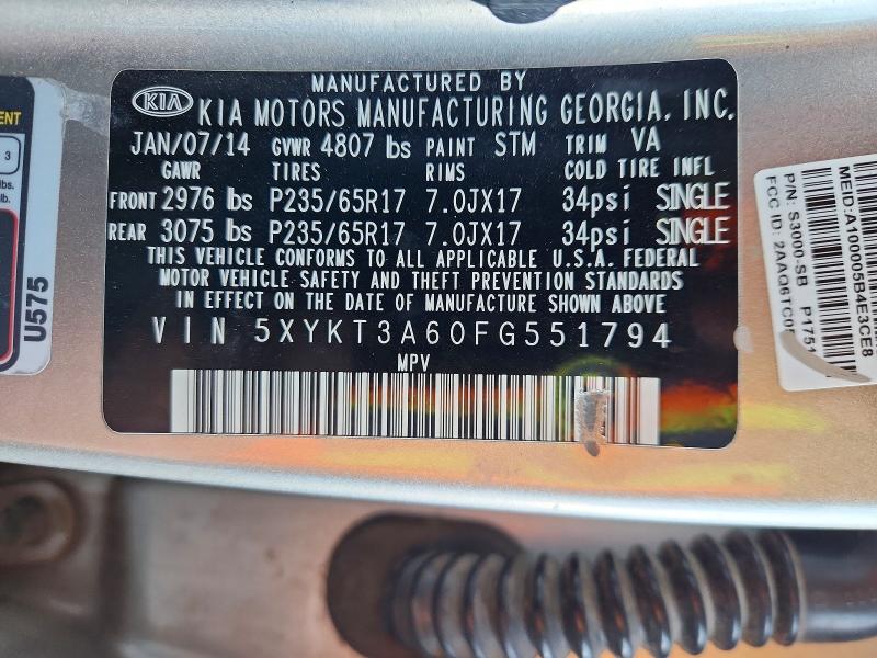 Aukcja sprzedaży 2015 Kia Sorento, vin: 5XYKT3A60FG551794, numer aukcji: 52801126