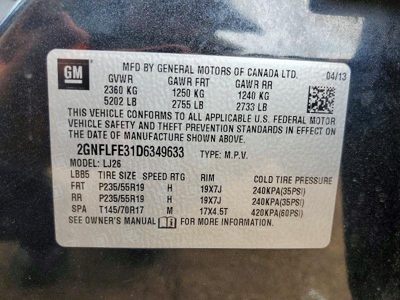 2013 Chevrolet Equinox მანქანა იყიდება აუქციონზე, vin: 2GNFLFE31D6349633, აუქციონის ნომერი: 54214966
