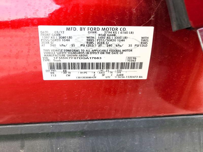 Aukcja sprzedaży 2013 Ford Explorer, vin: 1FM5K7F87DGA17683, numer aukcji: 52252346