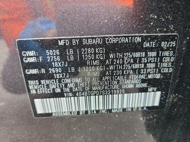 Aukcja sprzedaży 2025 Subaru Outback, vin: 4S4BTGPD7S3219925, numer aukcji: 54405416