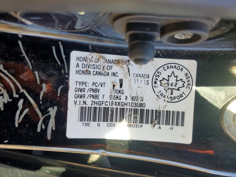 54638686 :رقم المزاد ، 2HGFC1F4XGH103080 vin ، 2016 Honda Civic مزاد بيع
