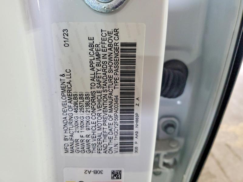 2023 Honda Accord მანქანა იყიდება აუქციონზე, vin: 1HGCY2F56PA003494, აუქციონის ნომერი: 52755566