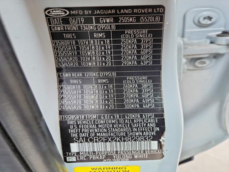 2019 Land Rover Discovery Sport მანქანა იყიდება აუქციონზე, vin: SALCR2FX2KH829832, აუქციონის ნომერი: 54590836