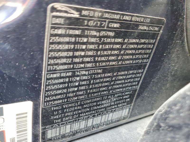 Продаж на аукціоні авто 2018 Jaguar F-pace, vin: SADCJ2FX1JA278660, номер лоту: 50958176