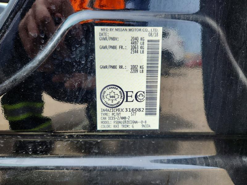 54166716 :رقم المزاد ، 1N4AZ1CP8JC316082 vin ، 2018 Nissan Leaf مزاد بيع