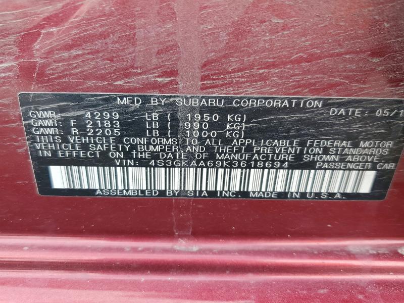 52989206 :رقم المزاد ، 4S3GKAA69K3618694 vin ، 2019 Subaru Impreza مزاد بيع